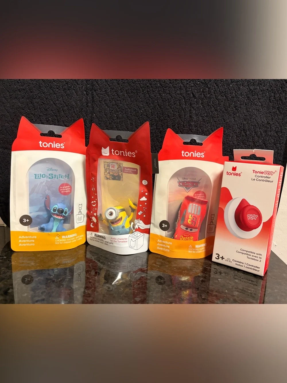 Tonies Bundle - 3 Audio Characters (Cars, Lilo & Stitch, Minions) + Controller
